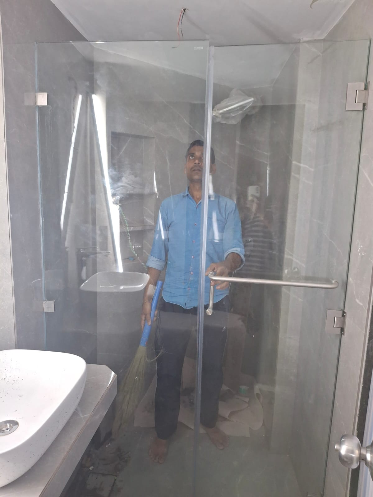 Shower glass partition door installation Mumbai by Vishwa Windows
